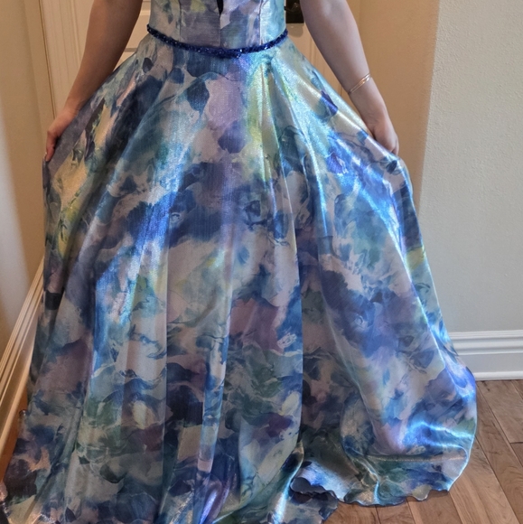 Elegant Blue Floral Women's Dress, Prom Dress - Picture 9 of 17